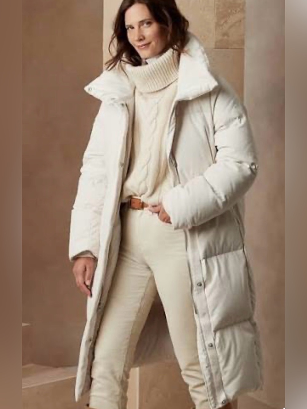 NWOT Banana Republic Cream Down Long Puffer Jacket S